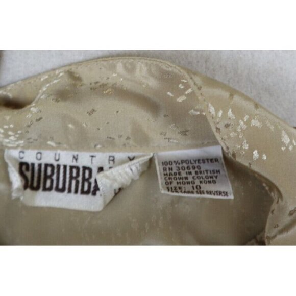 COUNTRY SUBURBANS - WOMEN'S BEIGE HIGH NECK SILKY TEXTURED VINTAGE BLOUSE - 10 - Picture 8 of 9